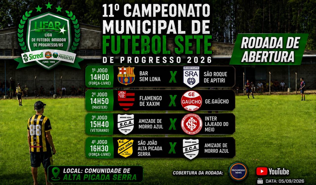 Abertura do Municipal de Futebol Sete de Progresso será sábado na Picada Serra