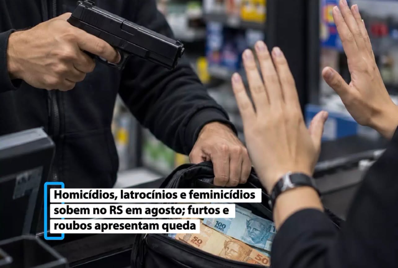 Homicídios, latrocínios e feminicídios sobem no RS em agosto; furtos e roubos apresentam queda