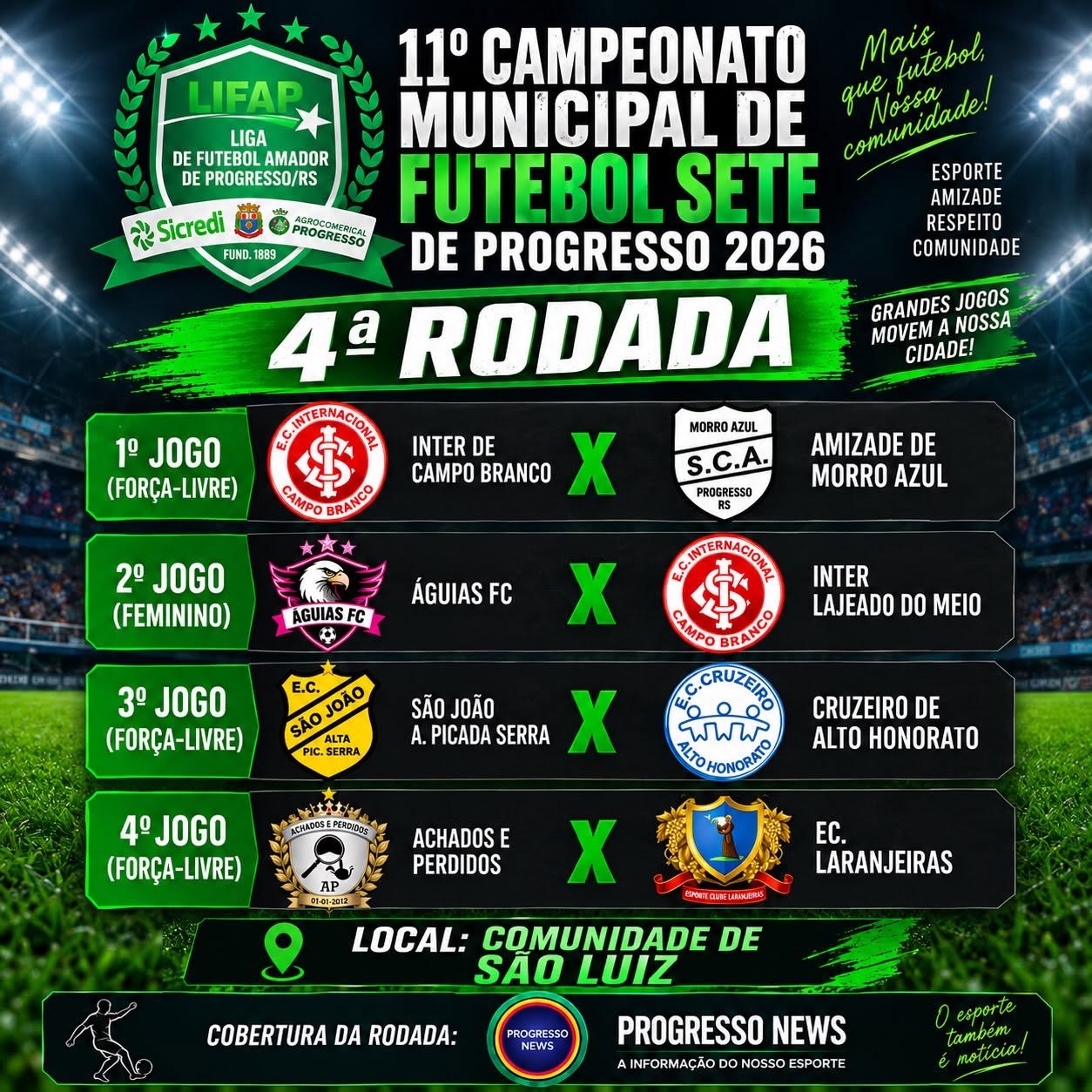 4º Rodada do futebol 7 acontece no sábado em São Luiz 