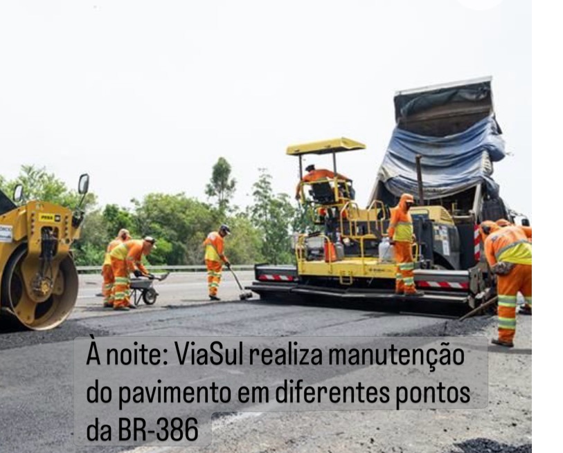 À noite: ViaSul realiza manutenção do pavimento em diferentes pontos da BR-386