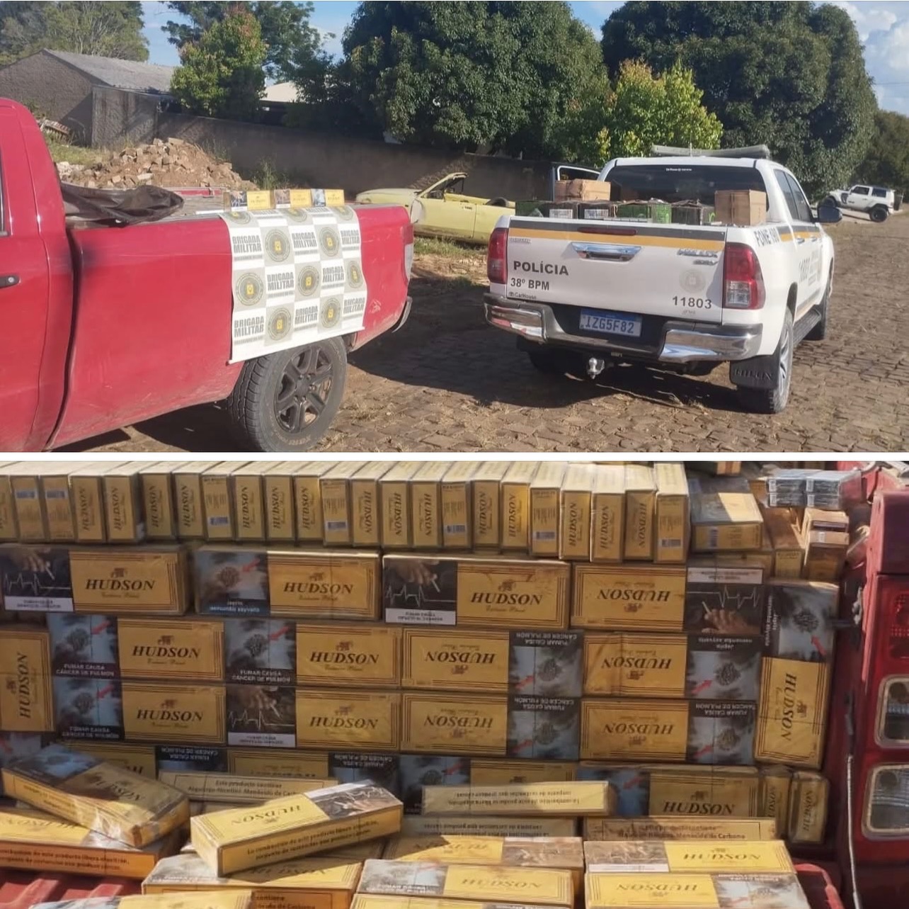 BM APRENDE QUASE 25 MIL MAÇOS DE CIGARROS CONTRABANDEADOS NA RS/153 EM BARROS CASSAL 