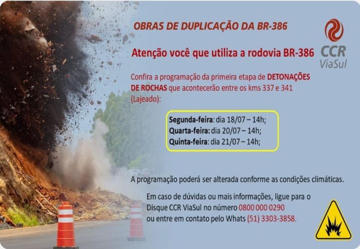 BR 386: detonações previstas para a próxima semana 