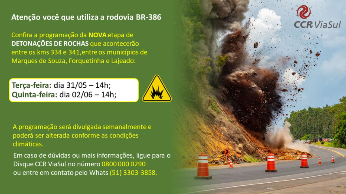 Cronograma de detonações na BR 386