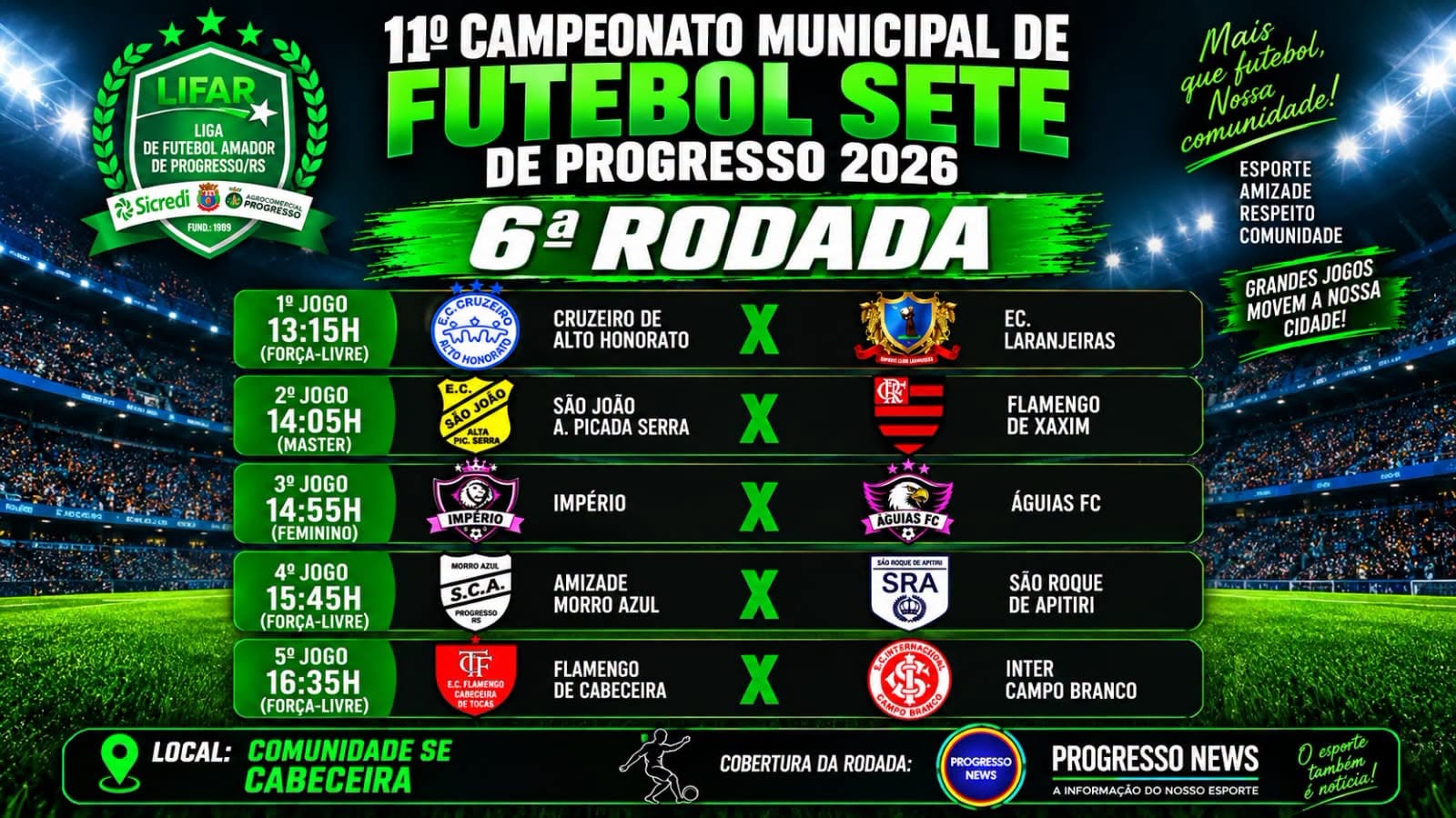 Flamengo de Cabeceira sedia a 6ª Rodada do Municipal de Futebol 7 no Domingo 