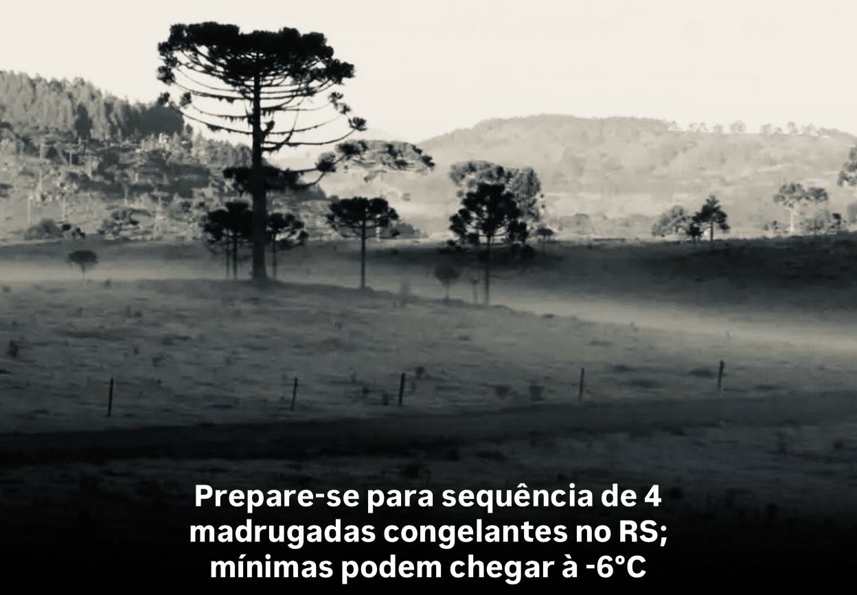 Prepare-se para sequência de 4 madrugadas congelantes no RS