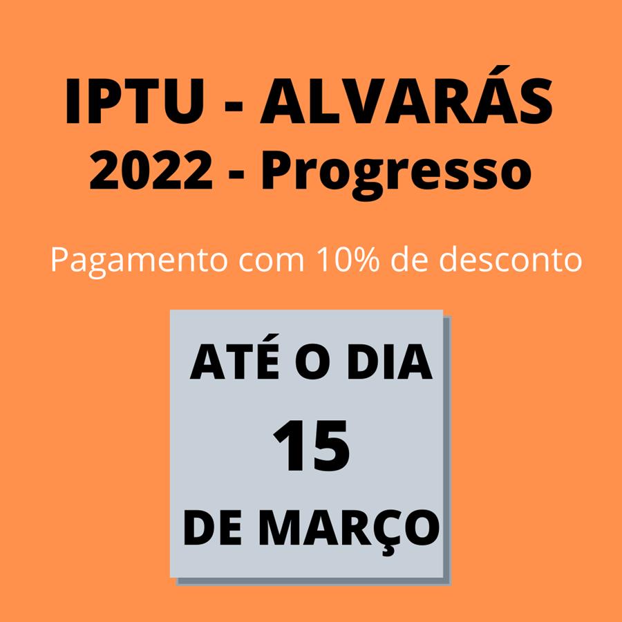 Pagamento de IPTU e ALVARÁS terá desconto de até 10% em Progresso