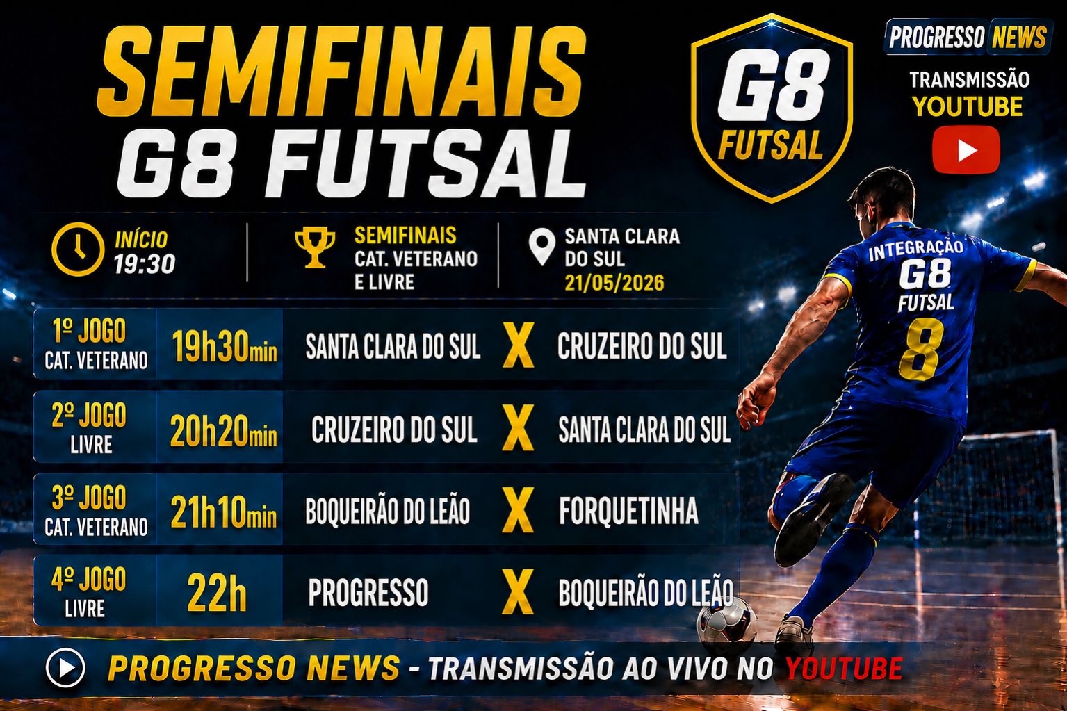 Semifinais, Integração G8 de Futsal, nesta quinta em Santa Clara do Sul
