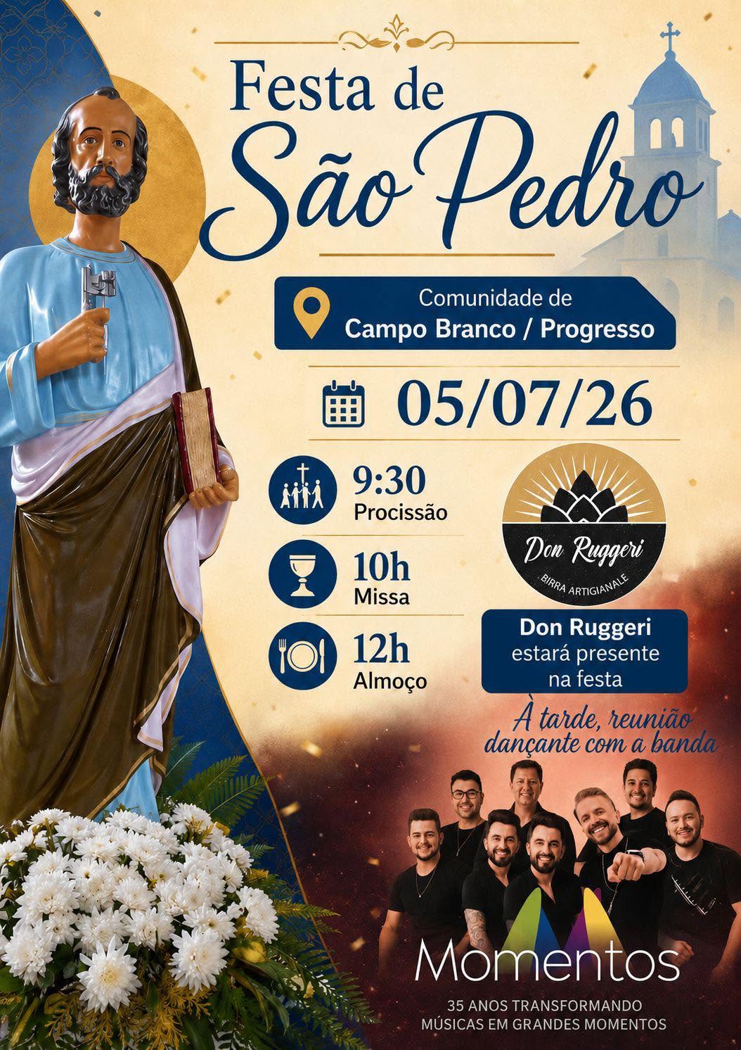 Vem aí, Festa de São Pedro em Campo Branco, dia 05 de julho 